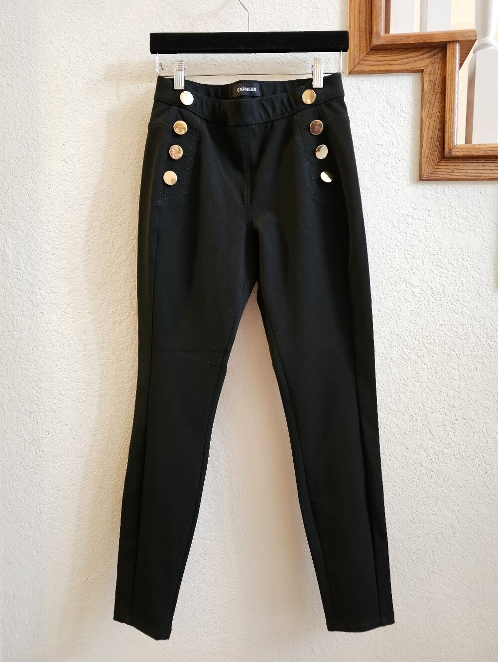 Express Black Ponte Pants with Gold-Tone Buttons Size XS